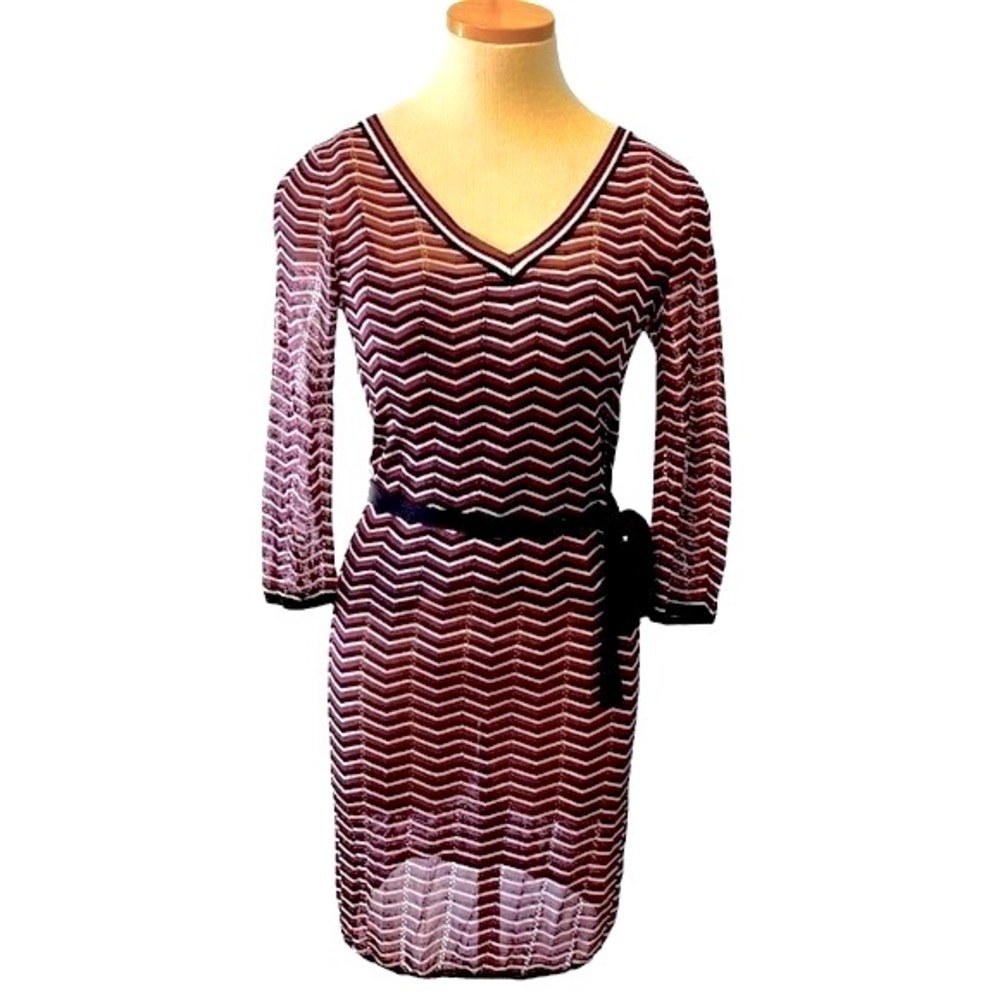 Trina Turk Chevron Knit Belted Dress, Fuchsia, Small